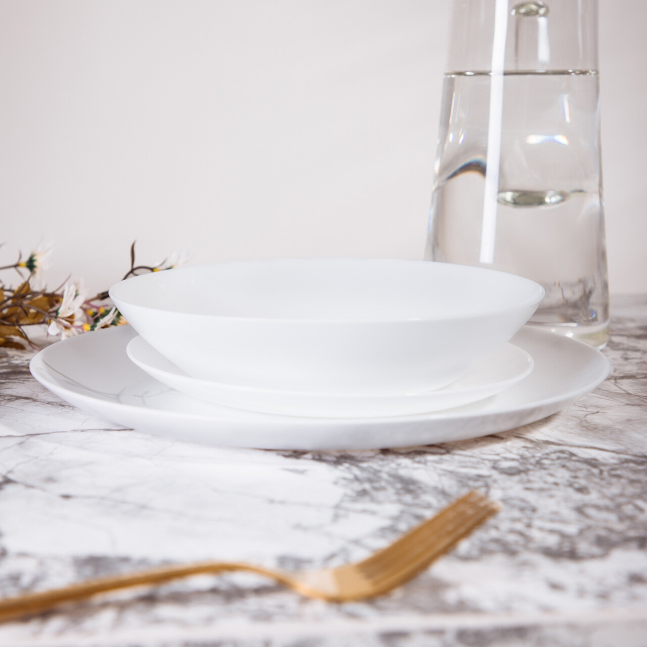 Serviciu de masa 18 piese Capri, Homla, sticla, alb - imagine 6